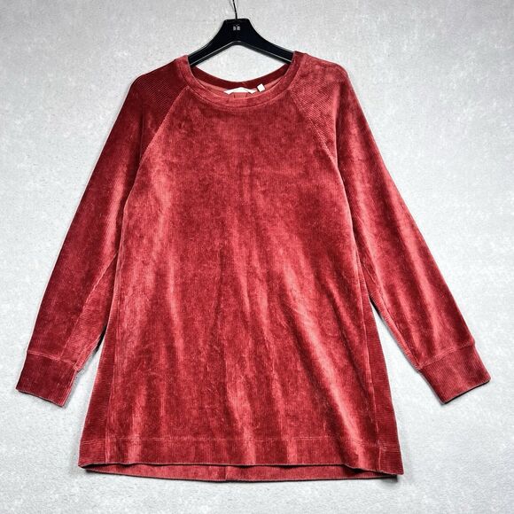 Soft Surroundings Sweater M Orange Caroline Pullover Tunic Corduroy Henna Button - Picture 2 of 11